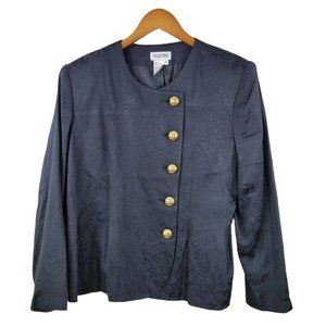 Vintage 80s Jaquard Jacket size 14 Blazer Coat career Floral Black Evening